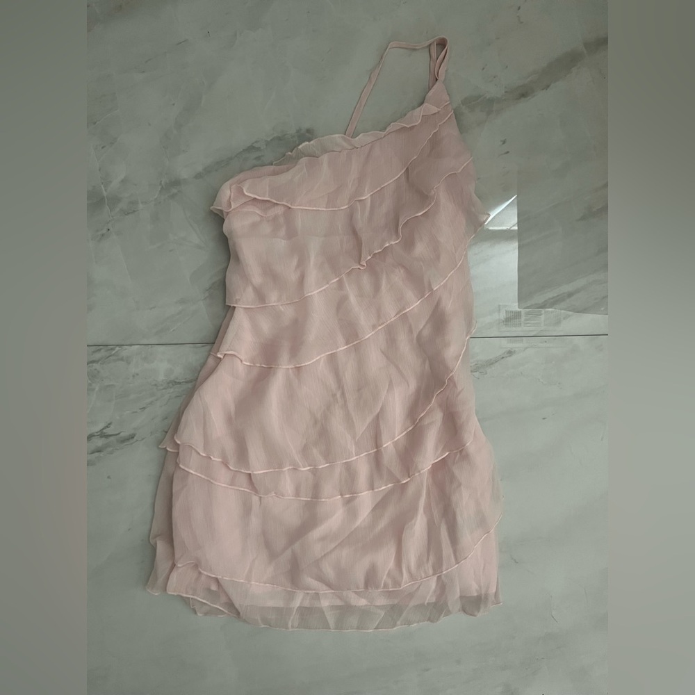 Shein Pink one shoulder ruffle dress